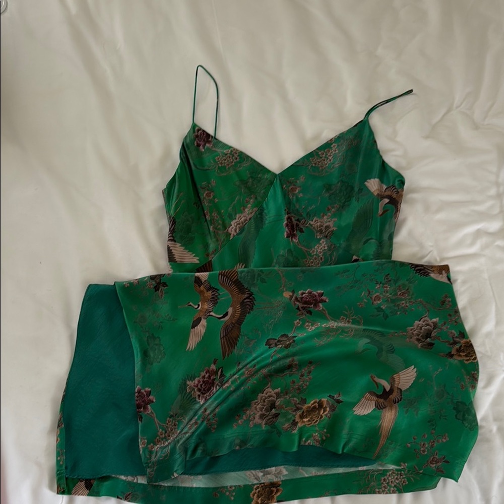 All Saints Green Maxi Dress with Bird Print